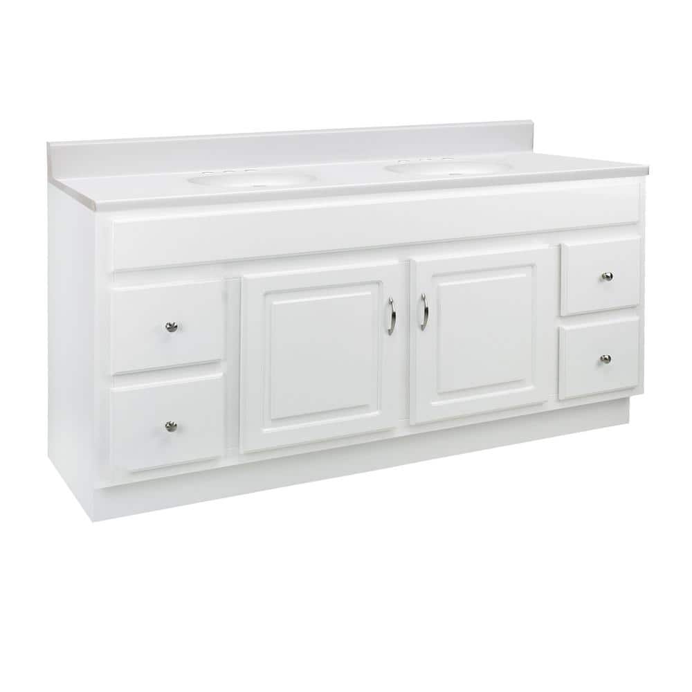 61 in. Concord Vanity in White with Solid White Cultured Marble Top, Fully 