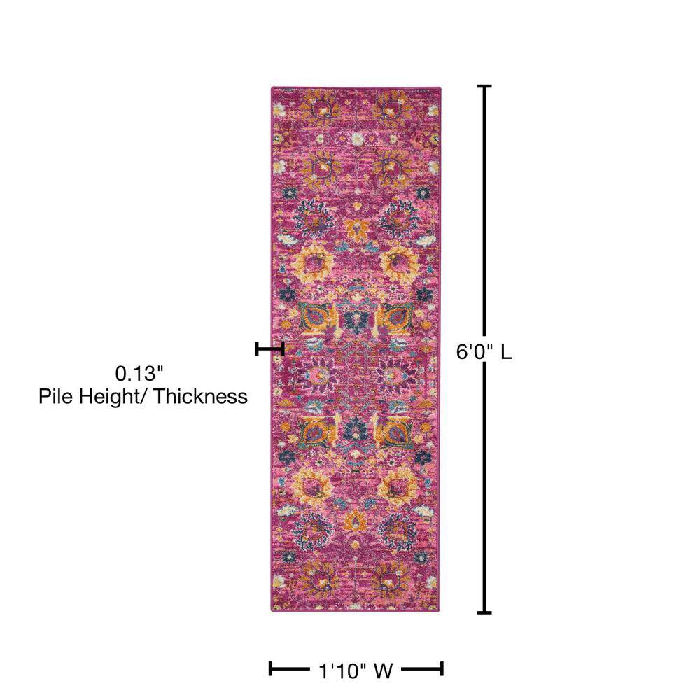Fuchsia Floral Geometric Synthetic Runner Rug 1'10" x 6'