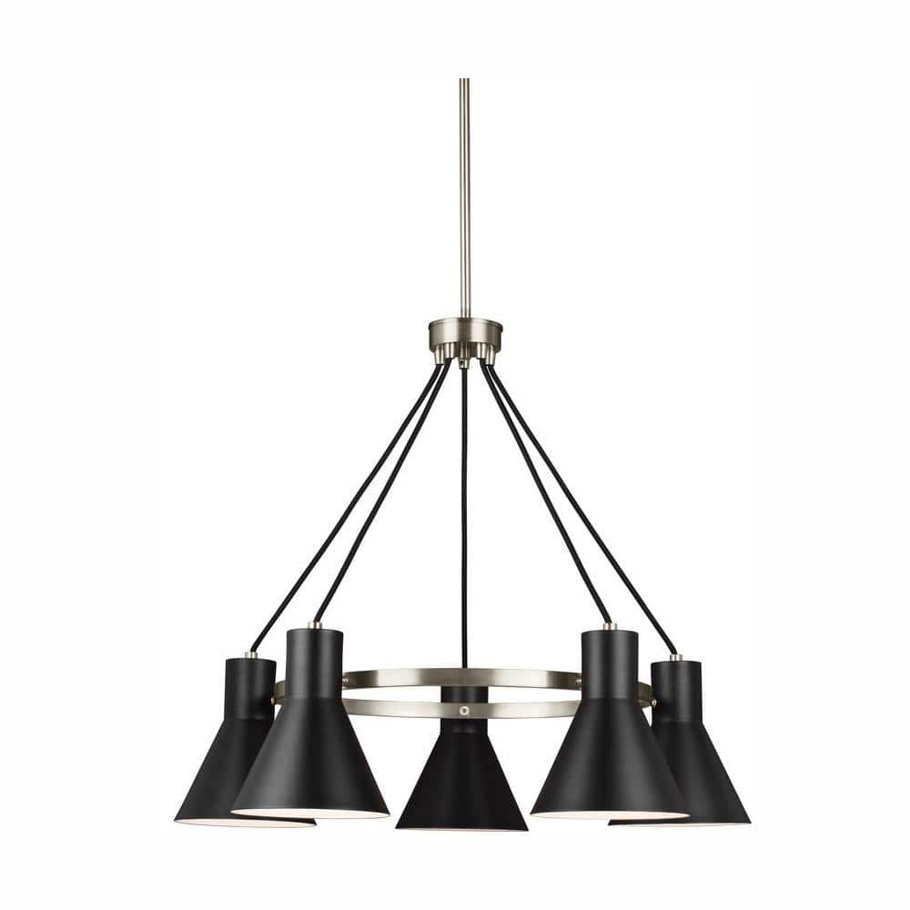 Towner 5-Light Brushed Nickel Accents Chandelier with LED Bulbs Black Shade -  Generation Lighting, 3141305EN3-962