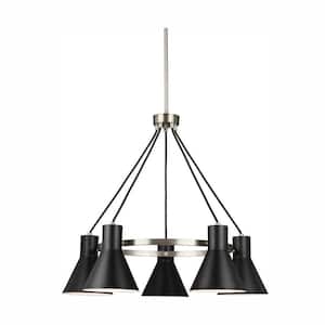 Towner 5-Light Brushed Nickel Accents Chandelier with LED Bulbs Black Shade