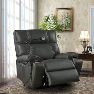 Sarlan Motorized Power Lift Bonded Leather Recliner Chair with Massage and Heat, Gray