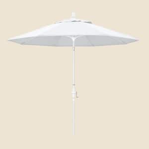 9 ft. Matted White Fiberglass Market Collar Tilt White Patio Umbrella in White Olefin