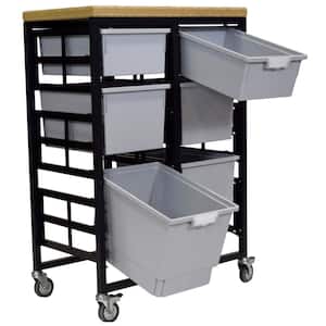 Mobile Workbench Storage Station With Wood Top -6 StorSystem Trays-Gray
