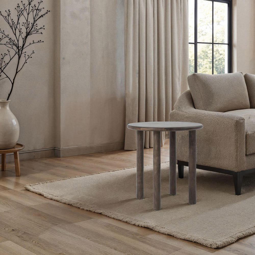 22 in. W Brown Finish Round Shape Wood Frame End Table