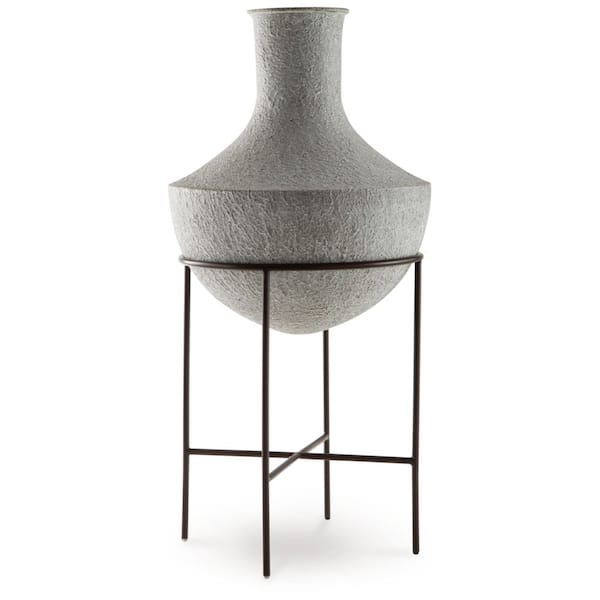 Estonbank 29 in. Gray Metal Urn Decorative Vase