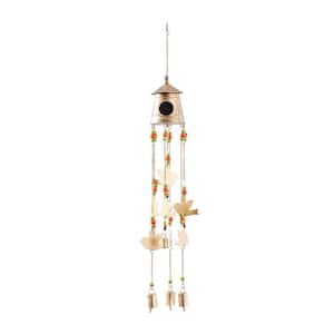 35 in. Gold Metal Bird Indoor Outdoor Windchime with Glass Beads and Bells