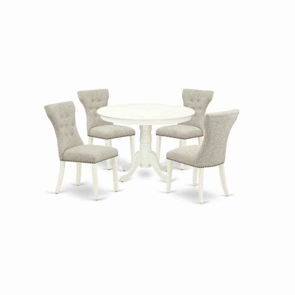 UPC 840017365293 product image for 5-Piece Round Linen White Finish Solid Wood Top Dining Table with 4 Parson Chair | upcitemdb.com