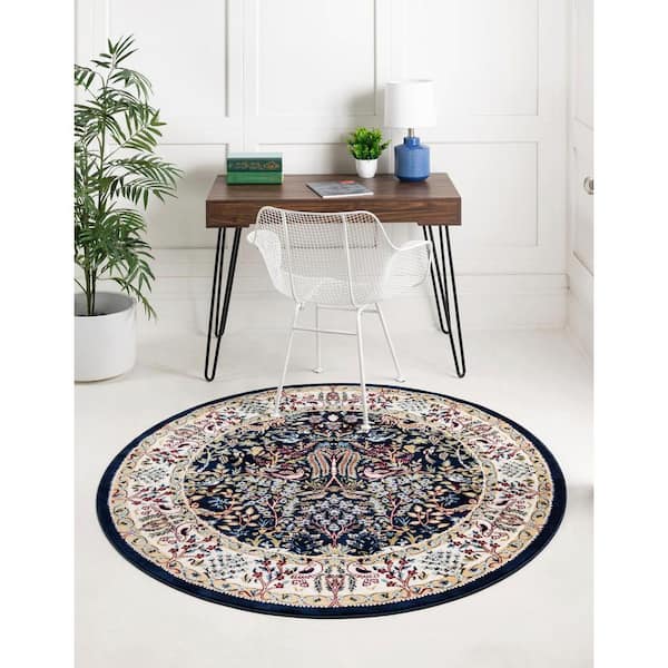 Narenj Bristol Navy Blue 10' 0 x 10' 0 Round Rug