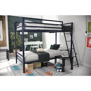 Maxwell Twin-Over-Twin Metal Navy Blue Bunk Bed with Ladder and Guardrails
