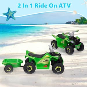 6 V  Kids Ride On ATV with Trailer Toddler Toy Car 4-Wheeler Quad Car for 3-6 Year, Green