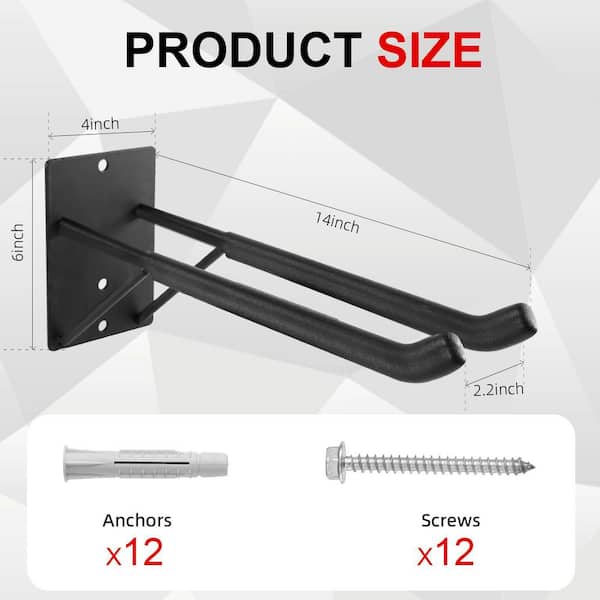 Vrbgify 14in. Black Steel Heavy Duty Garage Hooks with Support