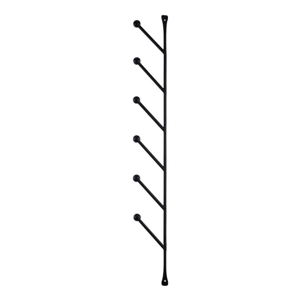 36 in. Matte Black Vertical Hook Rack with 6 Hooks