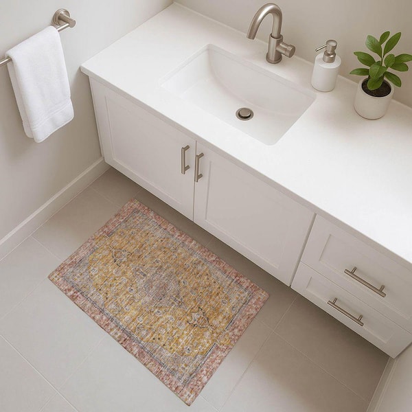 Mayfield Premium Machine Washable Abstract AMF1651 Gold 2 ft. x 3 ft. Area Rug
