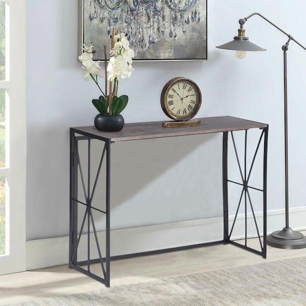 Homy Casa 39 in. Brown Standard Rectangle Wood Console Table Foldable with Metal Leg