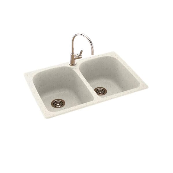 Swan Dual-Mount Solid Surface 33 in. x 22 in. 1-Hole 50/50 Double Bowl Kitchen Sink in Tahiti Matrix