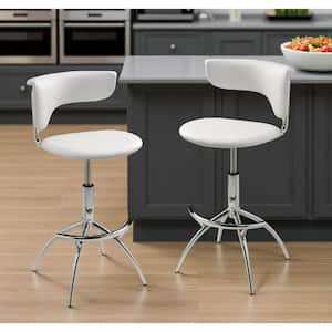 39.00 in. H White Adjustable Height Metal Bar Stool with Faux Leather Seat (Set of 2)