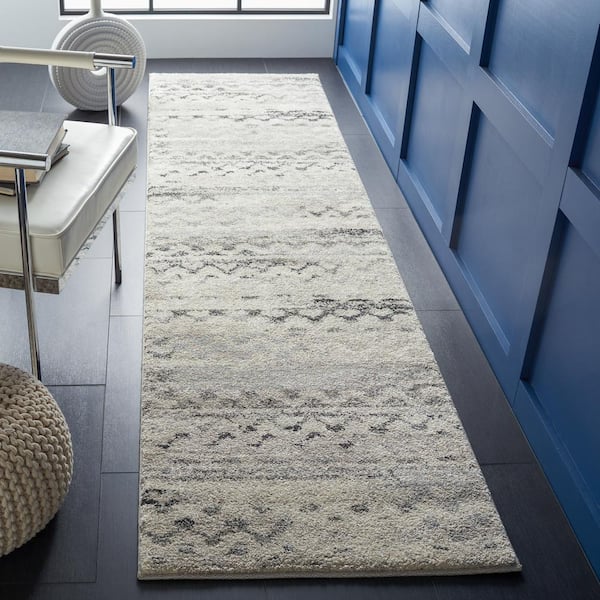 Retro Cream/Gray 2 ft. x 9 ft. Striped Runner Rug