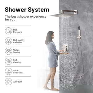 Rain Single Handle 2-Spray with Valve 1.8 GPM 12 in. Shower Faucet Pressure Balance Dual Shower Heads in Brushed Nickel