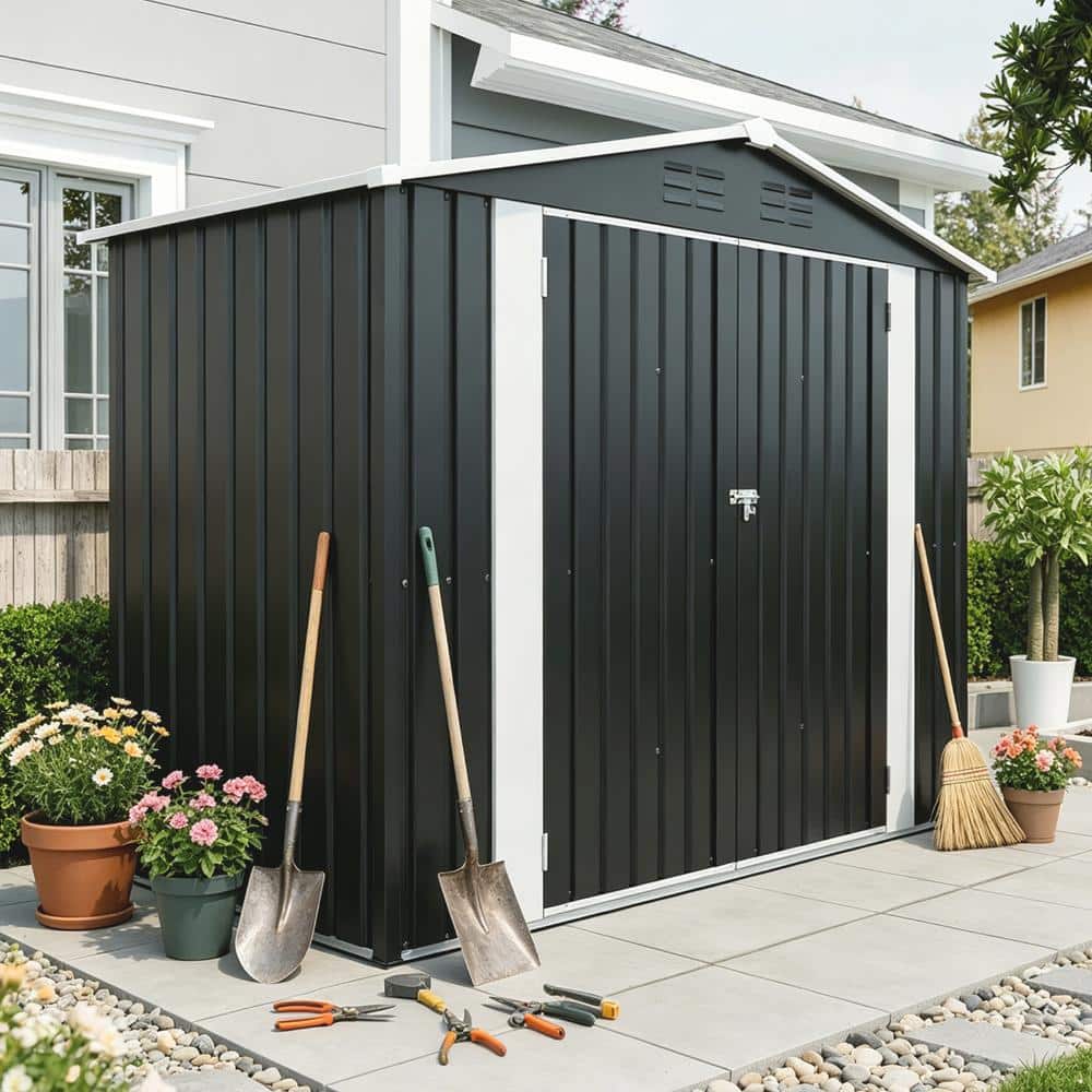 8x4FT Black Metal Outdoor Storage Shed with Lockable Latch for Patio Backyard price history on PriceWatchPro