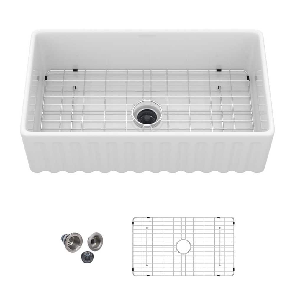 TCYO 33 in. Farmhouse Single Bowl White Ceramic Kitchen Sink with
