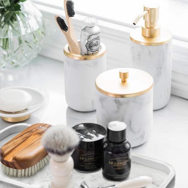 Gold Bathroom Accessories Set Light Luxury Bathroom Accessories Brass  Transparent Crystal Glass Lotion Bottle Storage Tank Cotton Swab Box Marble  Tray From Ephemelease, $118.86