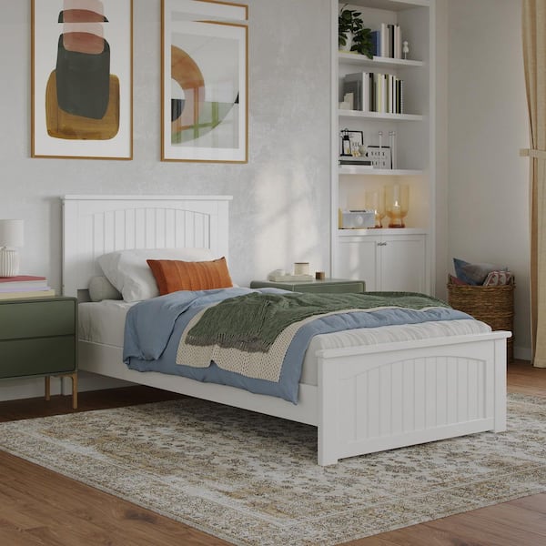 AFI Naples White Solid Wood Frame Twin XL Low Profile Platform Bed with Matching Footboard