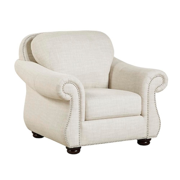 Beven Beige Textured Fabric Upholstery Arm Chair