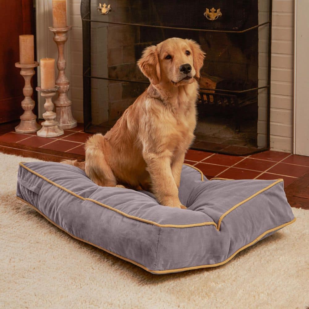 Small Smoke Gray Microfiber Rectangle Dog Bed