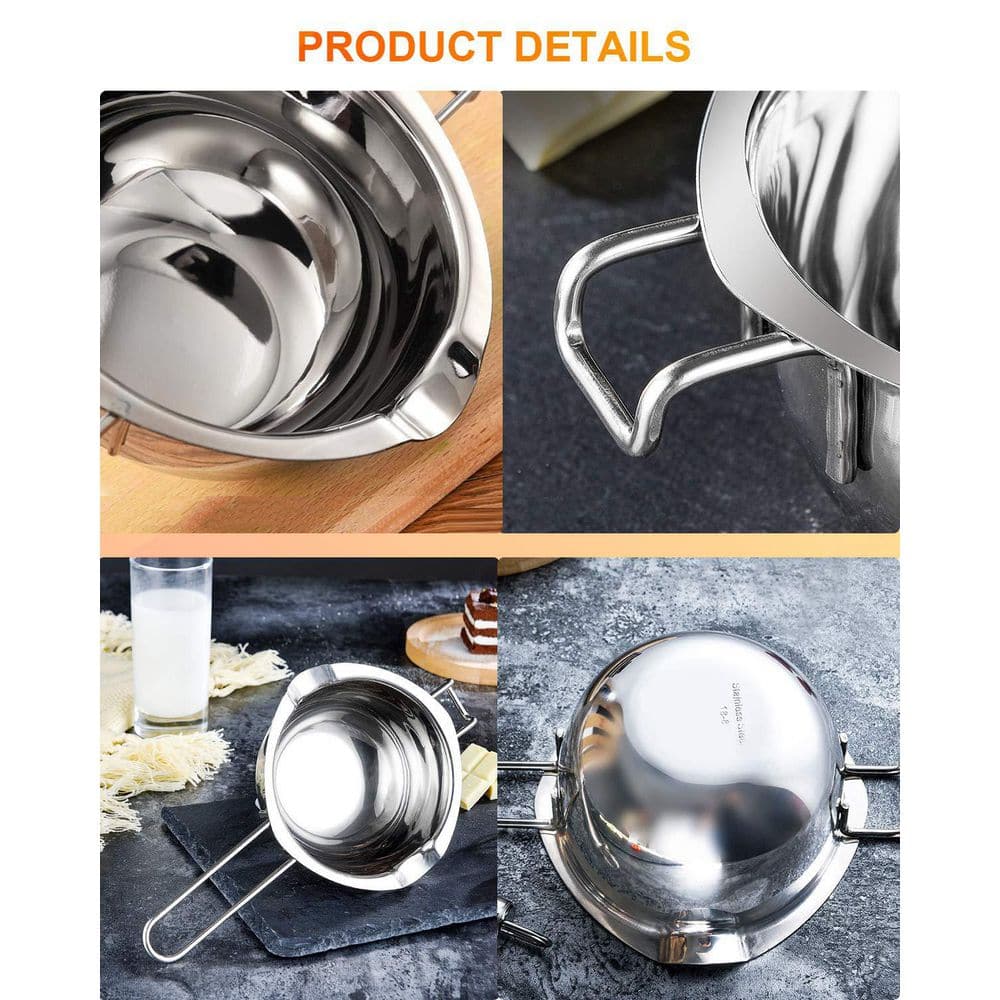 Double Boiler Series 0.5 qt, Stainless Steel Silver Finish Kitchen Pot with Dual Pour Spouts and Cool Handle - Thumbnail 3