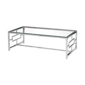 Yasmin Glass with Stainless Steel Rectangular 47 in. Coffee Table Silver