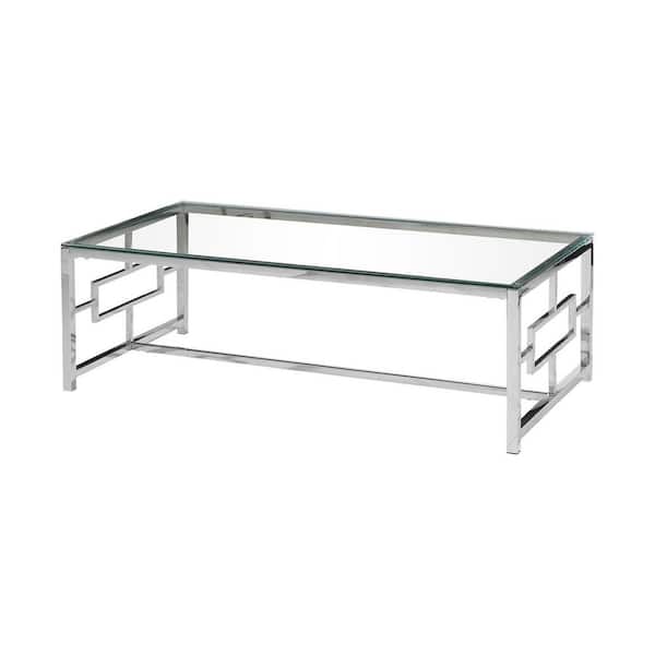Unbranded Yasmin Glass with Stainless Steel Rectangular 47 in. Coffee Table Silver
