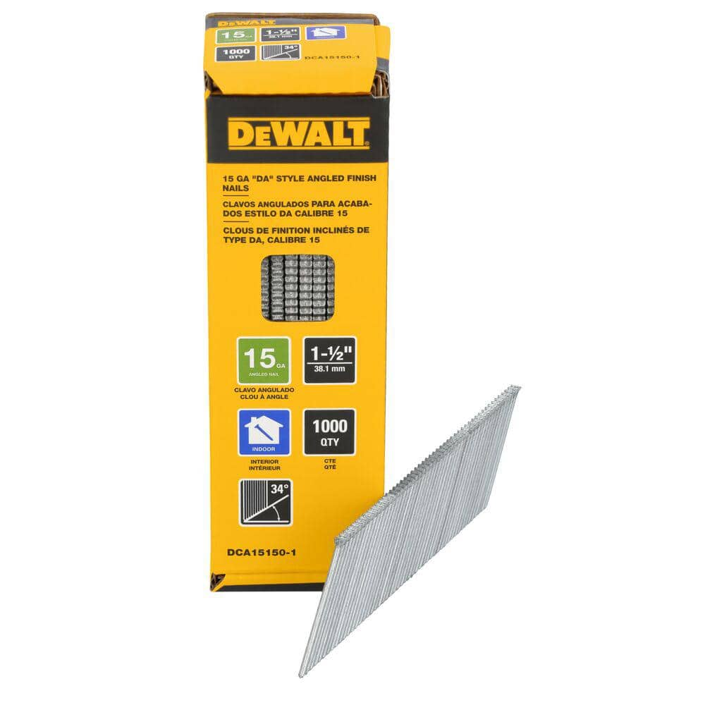 1-1/2 in. x 15-Gauge DA 34-Degree Bright Finish Nails (1000-Pack) -  DEWALT, DCA15150-1