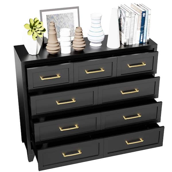 metal cabinet dresser Black 9-Drawer Tall Dresser Metal Storage Cabinet TV Stand Storage  Space-Saving Chest of Drawers for Hallway Entryway XS7506BA-1106