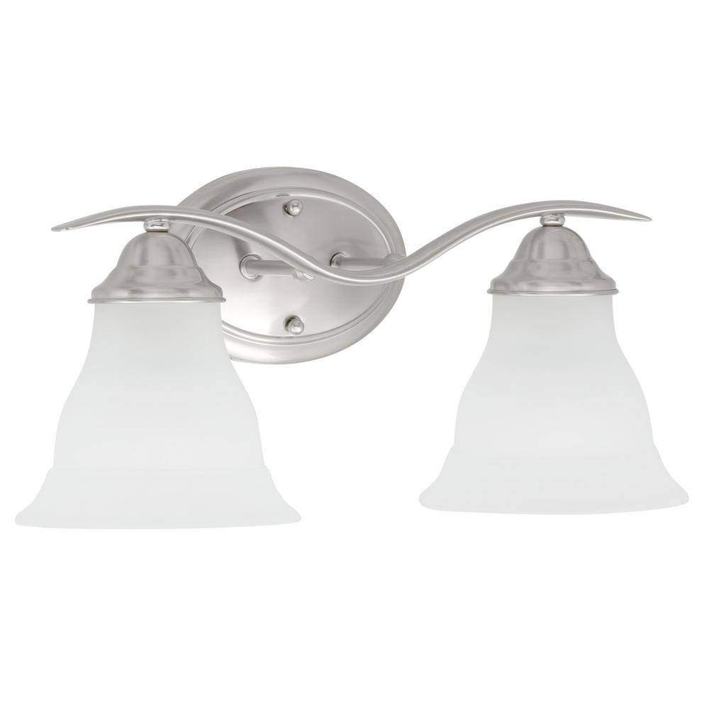 Trinity Brushed Nickel 2-Light Bath Vanity with Etched Glass Shades