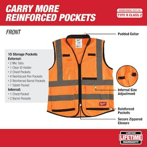 Performance Small/Medium Orange Class 2-High Visibility Safety Vest with 15 Pockets (12-Pack)