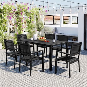 Black 7-Piece Metal Outdoor Dining Set Suitable for Patio Backyard