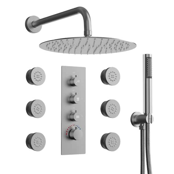 EVERSTEIN 7-Spray Patterns Shower System with 12 in. Wall Mount Dual Shower Heads in Brushed Nickel (Valve Included)