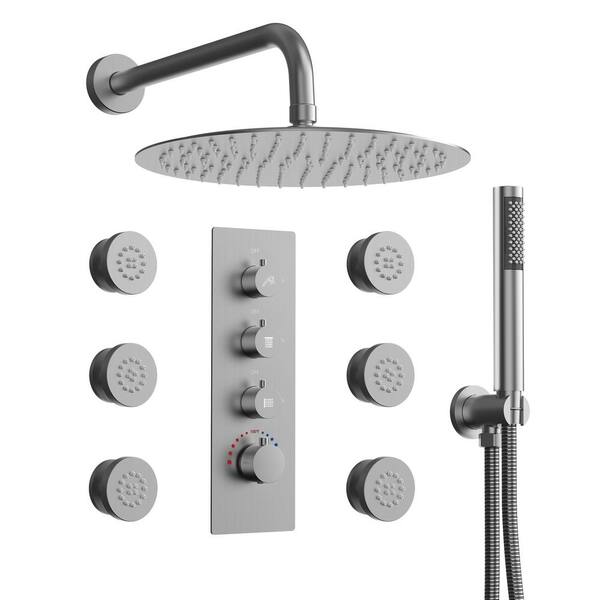 EVERSTEIN 7Spray Patterns Shower System with 12 in. Wall Mount Dual