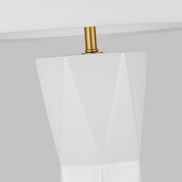 SCOTT LIVING - Fernwood 26 .5 in. Gloss White Medium Table Lamp with White Linen Fabric Shade