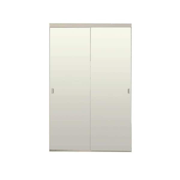 Contractors Wardrobe 48 in. x 80 1/2 in. Brittany White Steel Frame White Painted Glass Interior Sliding Closet Door