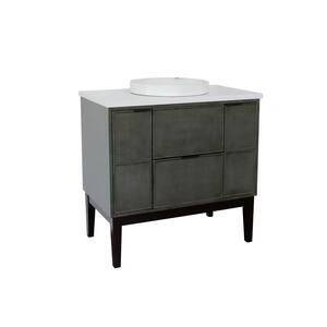 Scandi II 37 in. W x 22 in. D Bath Vanity in Gray with Quartz Vanity Top in White with White Round Basin