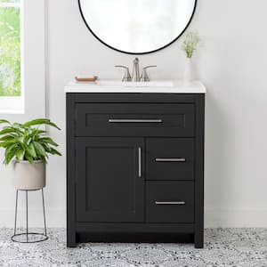 Clady 31 in. W x 19 in. D x 35 in. H Bath Vanity in Matte Black with White Cultured Marble Vanity Top