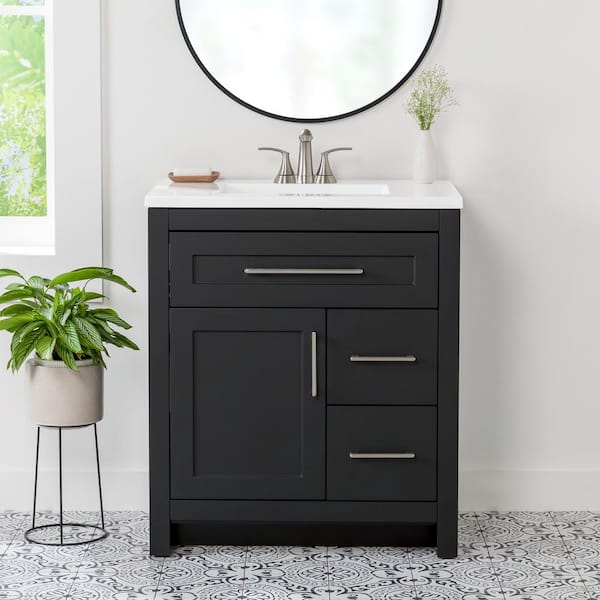 Home Decorators Collection Clady 31 in. W x 19 in. D x 35 in. H Bath Vanity in Matte Black with White Cultured Marble Vanity Top