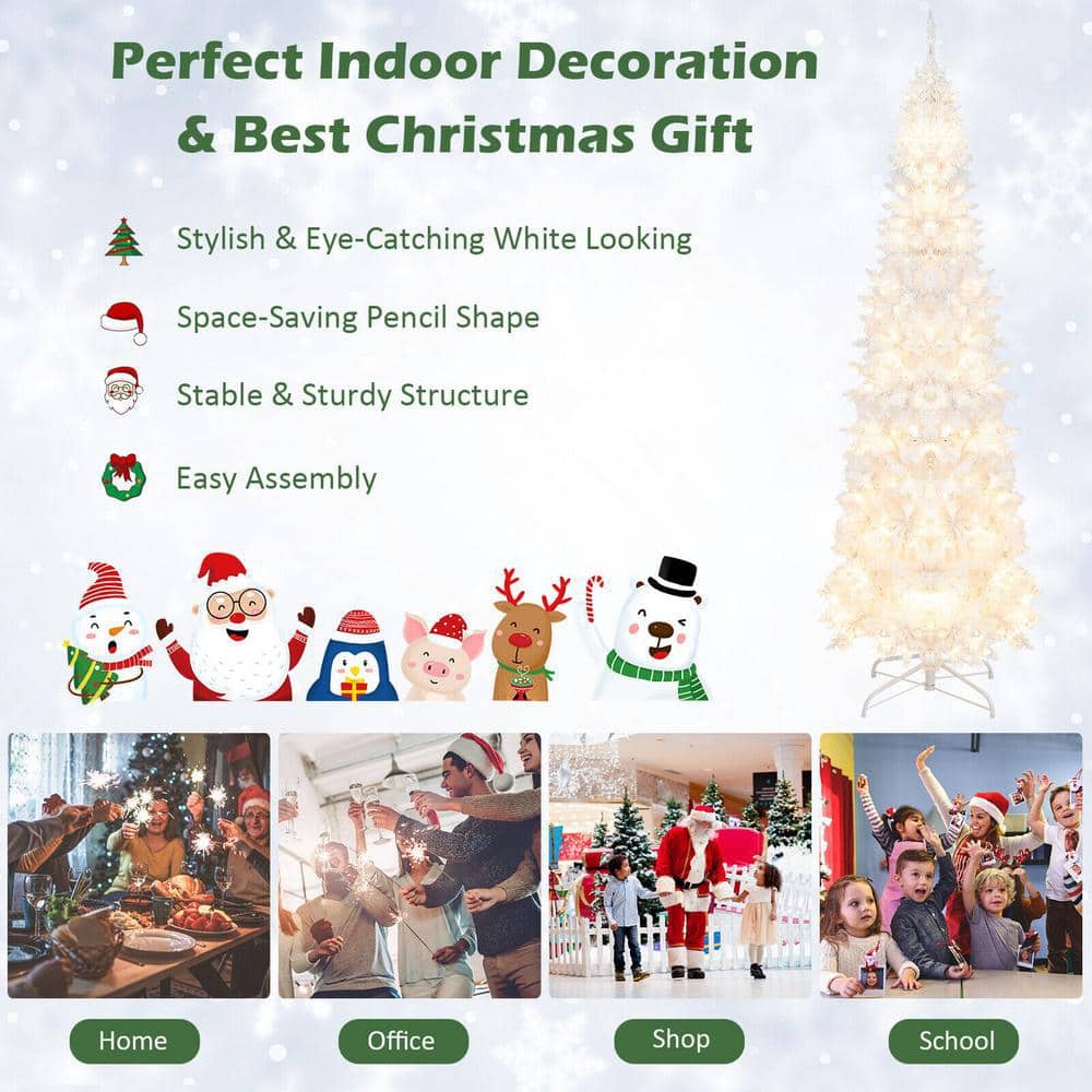 7 ft White Pre-Lit Pencil Christmas Tree with LED Lights