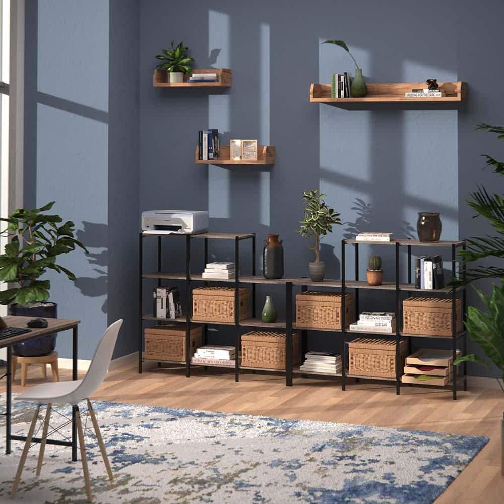 Weathered Gray 4-Tier Industrial Wood and Metal Bookcase