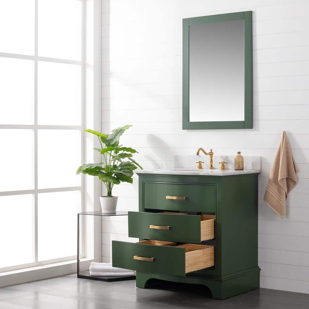 Evergreen Solid Wood Freestanding Vanity with Marble Top