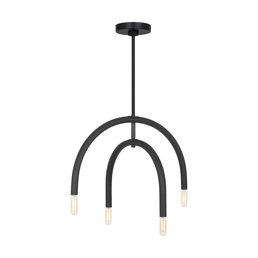 Midnight Black 4-Light Geometric Chandelier with Glass Shades