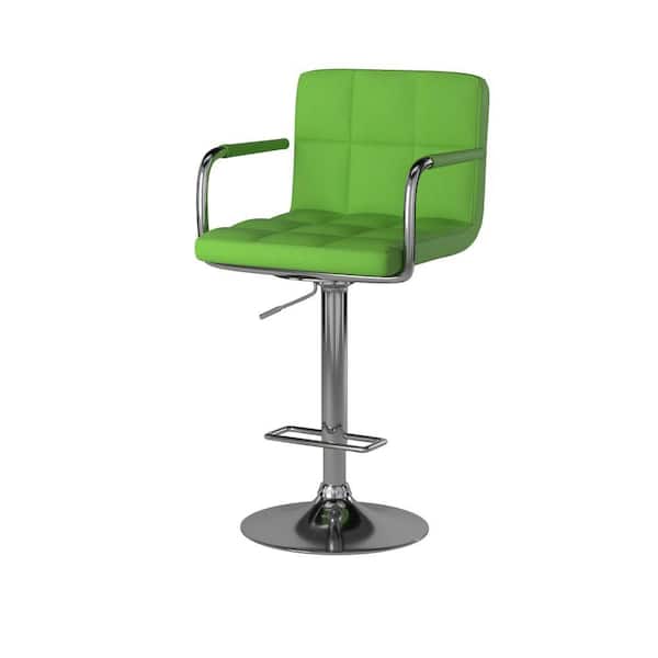 Benjara Corfu Contemporary 37.75 in. Green Metal Low Back Bar Stool With Leatherette