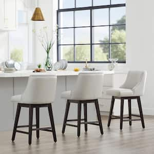 Martin 26 in. Dark Grey Solid Wood Frame Swivel Counter Height Bar Stool with Back and Faux Leather Seat