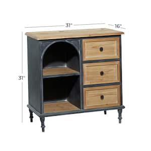 31 in. W Brown Wood 3 Drawers and 2 Shelves Cabinet